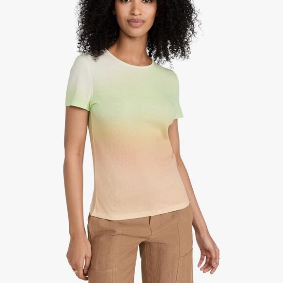 Vince Cotton Ombré Gradient Green Tan Short Sleeve Top Size L - Picture 1 of 8